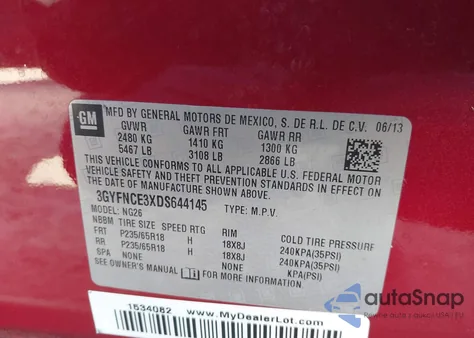 2013 Cadillac Srx Luxury Collection from USA, damaged, VIN 3GYFNCE3XDS644145